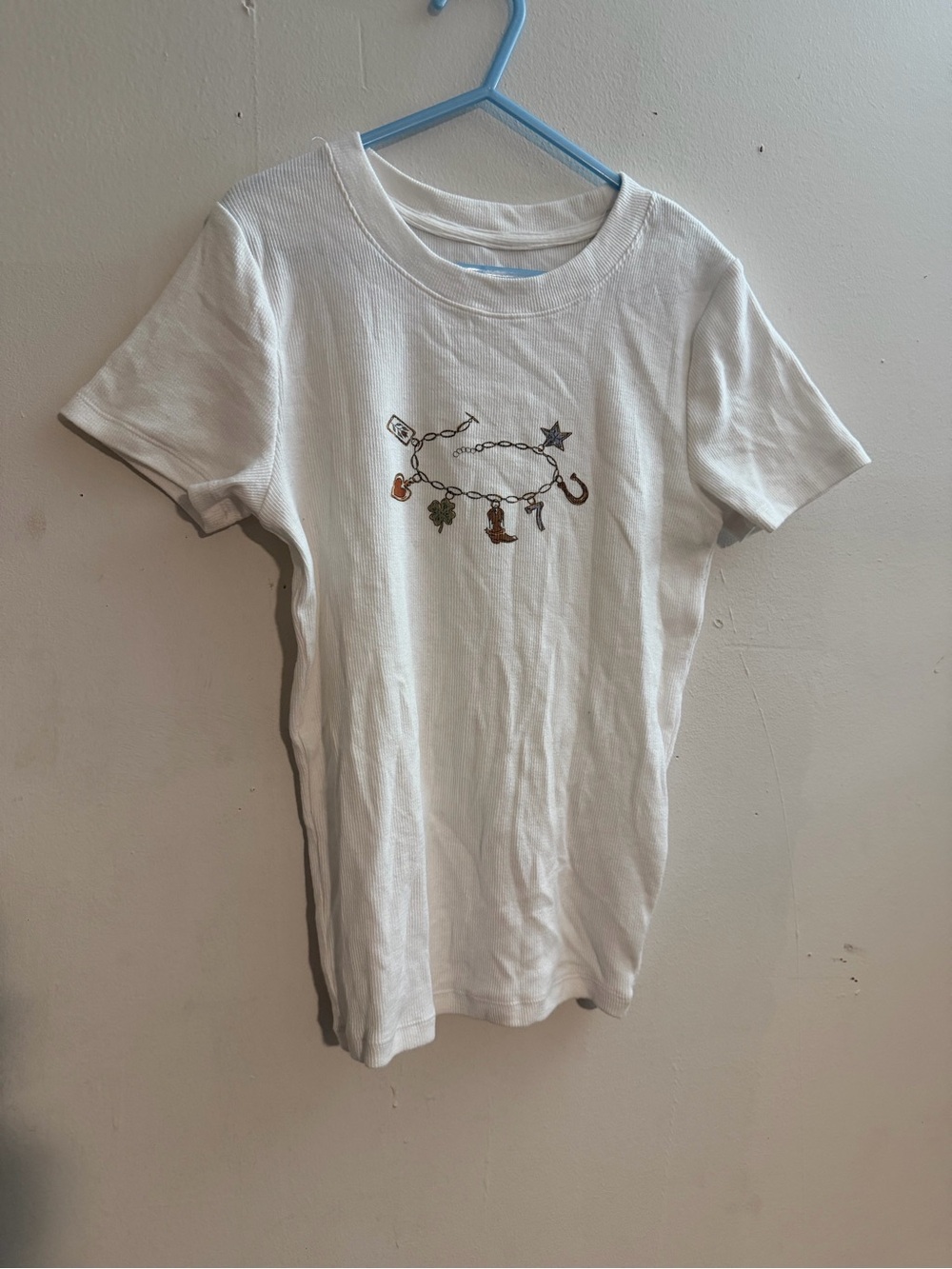 Hollister White Short Sleeve Tee with Charm Graphic